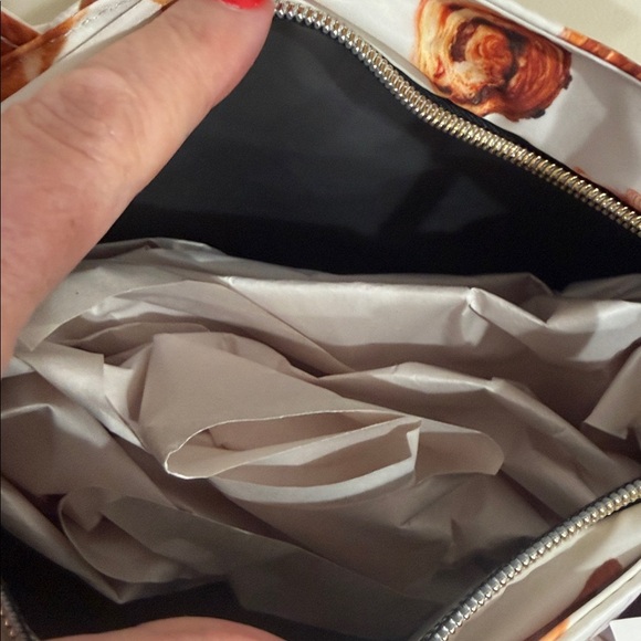 Betsey Johnson White/Brown/ "Croissants/Jam/French Pastry Print Lunch Tote Bag - Picture 5 of 5